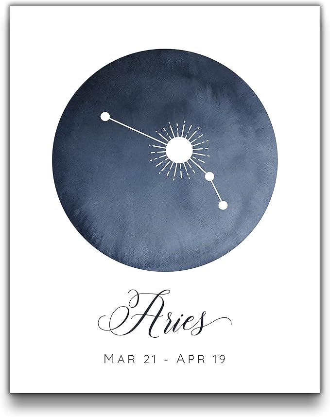 Sage Light Design Co Aries Constellation Wall Art Print | 8x10 UNFRAMED Watercolor Zodiac Themed Picture | Navy, Black, Grey on White