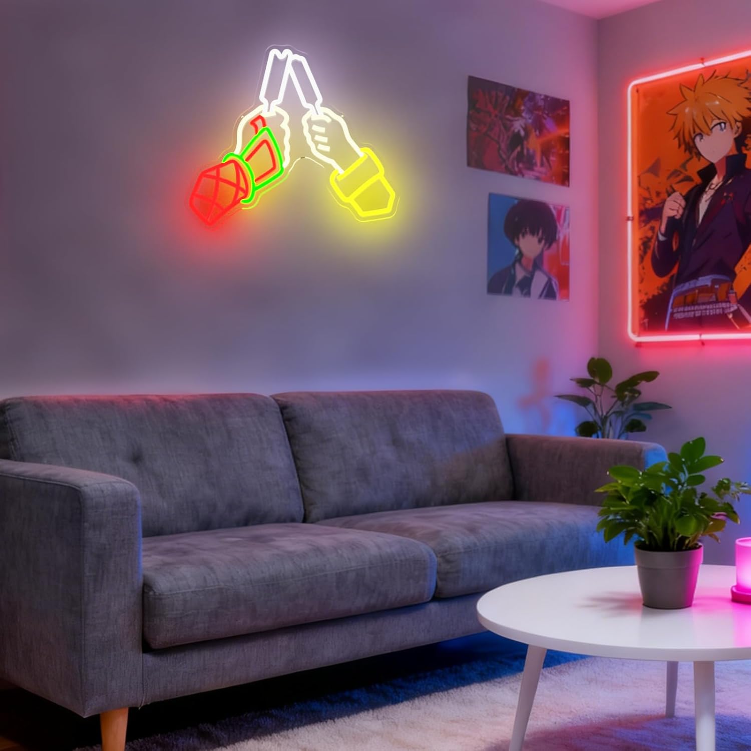 Anime Neon Sign Hand Neon Light for Wall Decor, Dimmable LED Japanese Anime Style Neon Sign for Bedroom, Game Room, Otaku Room, Man Cave, Birthday Gift for Anime Fans