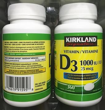 (Twin Pack) 2 x Kirkland Signature Vitamin D3 1000IU/25mcg, 360 tablets