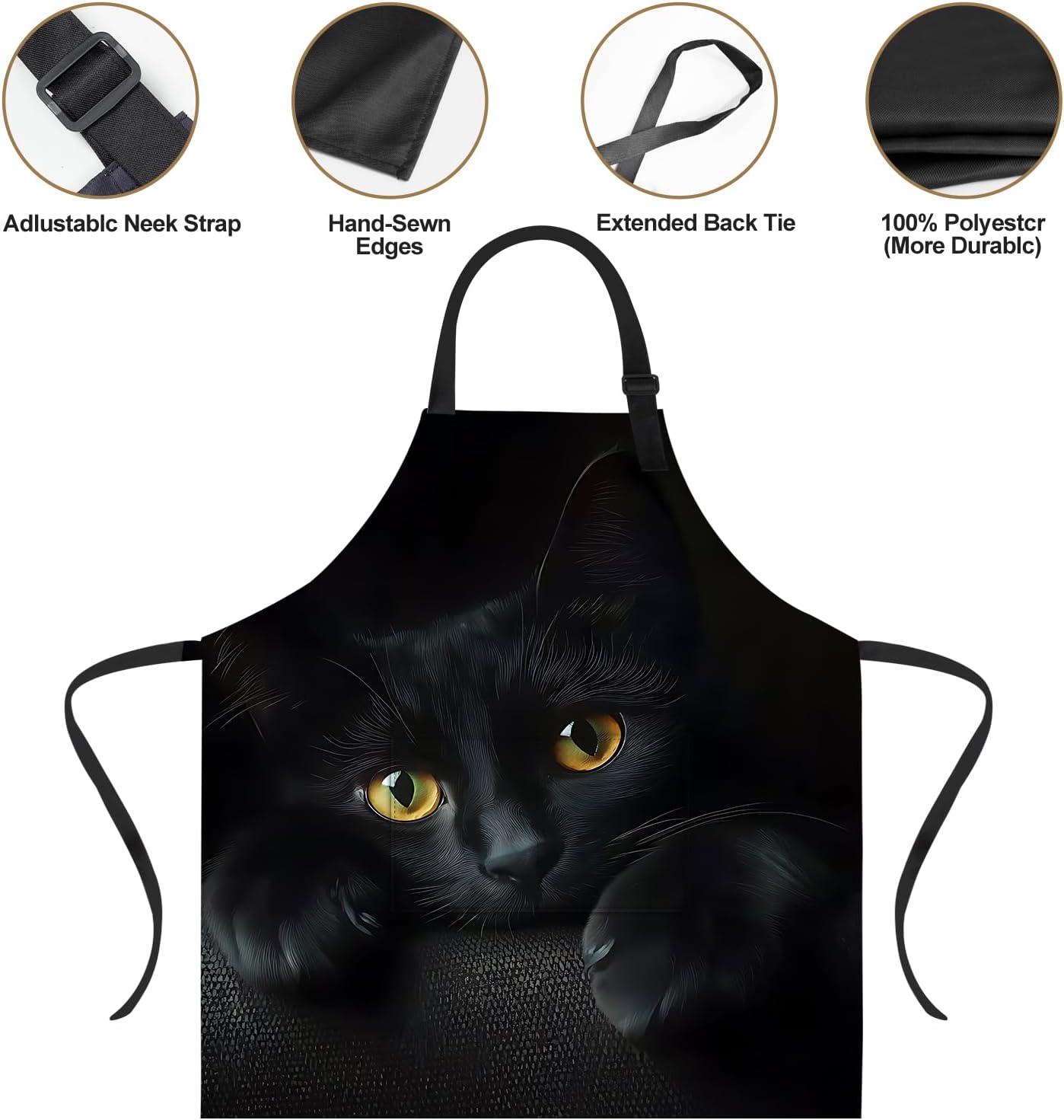 ANNA QUEEN Funny Cat Apron for Women Men with Pockets Spring Sunflower Apron Adjustable Kitchen Chef Cooking Apron - Image 4