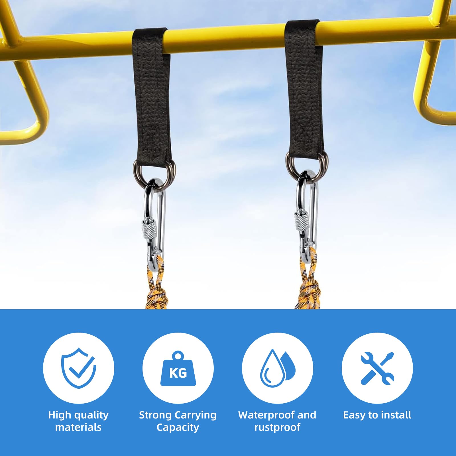 Kit de Correas para Colgar, 2 Piezas Correas de Hamaca con 2 Mosquetón y Anillos en D, Hamaca Correas árbol para Columpios hamacas