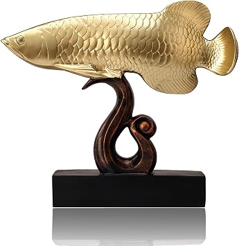 Feng Shui Gold Fish Figurine Koi Carp Statues Table Sculpture, Arowana Sea Animal Home Decor, Art Figure Desktop Kitchen Decorations, Ocean Floor Ornaments for Living Room Party Gold