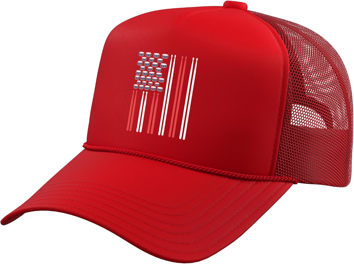 US Flag Play Drums Sticks Drummer Musician Rock Music Band Trucker Hat with Adjustable Mesh Back