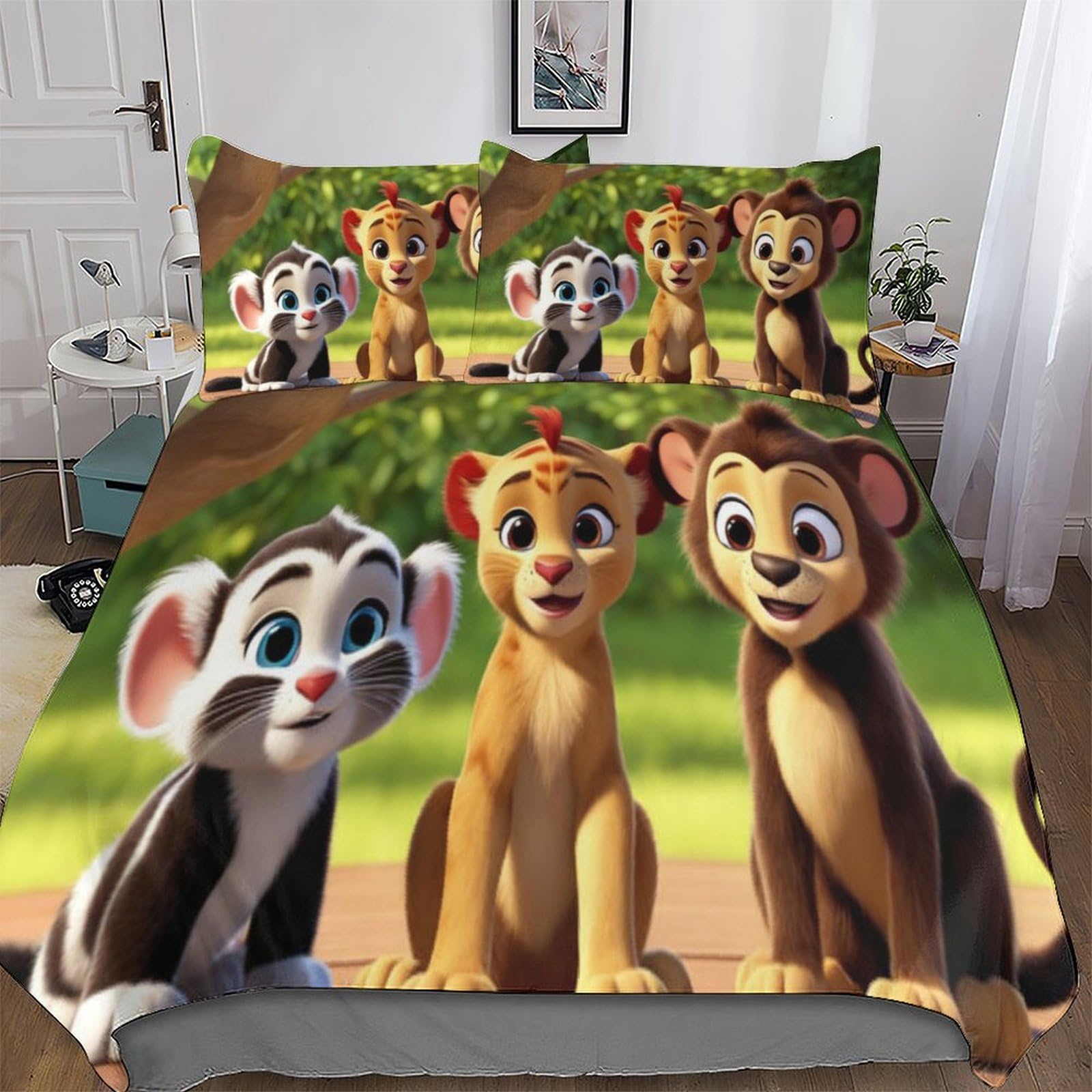 Lion 3D Printed Bedding Set Comforter Cover 3 PCs with Pillowcases with Zipper Closure for Adults Teenager Kids Quilt Cover Soft Anti-allergic Duvet Cover King (220x240cm)
