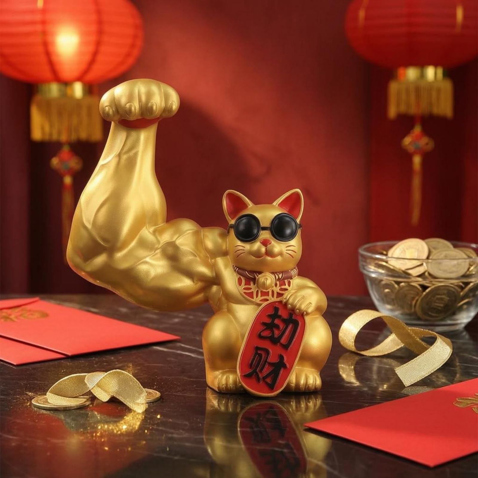 F Fityle Figura Auspicioso Dorado para Escritorio Resina con Colgante Acuada para coración Hogar y Oficina, Grande, Style to 3