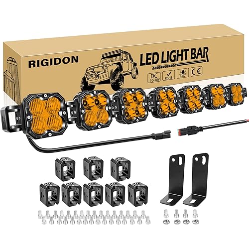RIGIDON 46 Inch LED Light Bar, 210W 21000LM 3000K Amber, Straight Curved Adjustable Linkable, Spot Flood Combo Driving Offroad Work Light with 16AWG DT Connector for Trucks, 4x4, Car, SUV, ATV, UTV