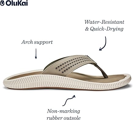 OLUKAI Ulele Men's Beach Sandal Waterproof Flaps Arch Support and