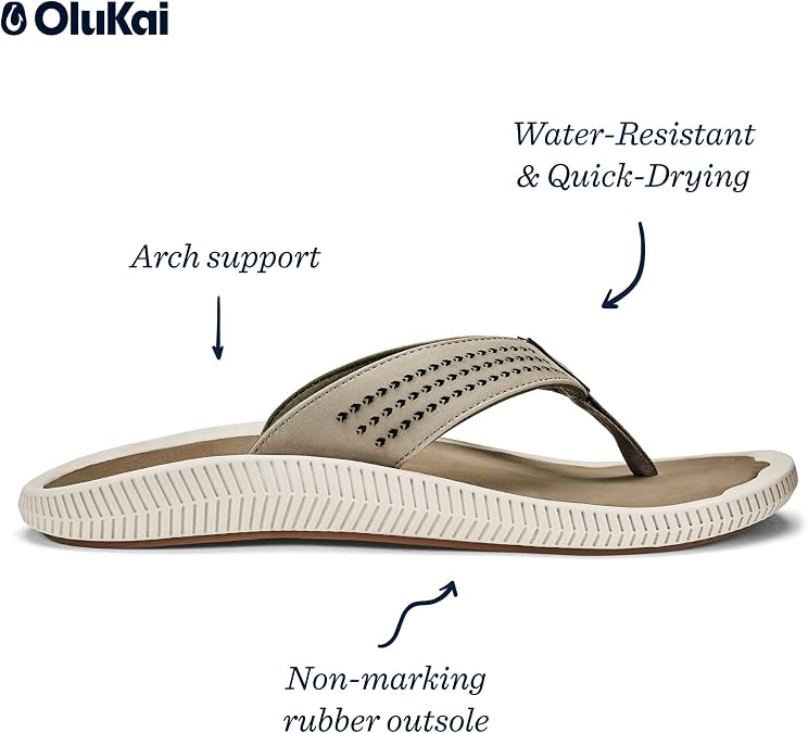 OLUKAI Ulele Men's Beach Sandal Waterproof Flaps Arch Support and