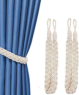DAYONG 2 Pack Curtain Rope Tiebacks,Hand Braided Curtain Tie Back, Buckle Holdback Drapery Curtain Tiebacks, (Beige)