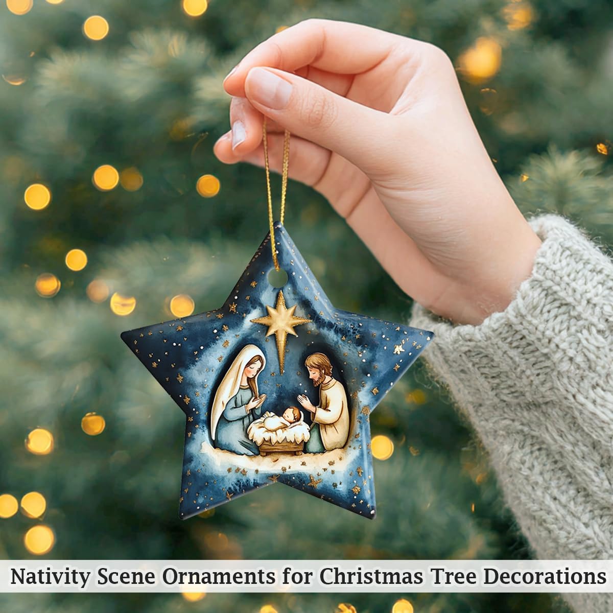 Nativity Scene Ornaments for Christmas Tree Decorations – Ceramic Star-Shaped Religious Christmas Ornaments with Holy Family & Bethlehem Star – Nativity Ornament - Image 7