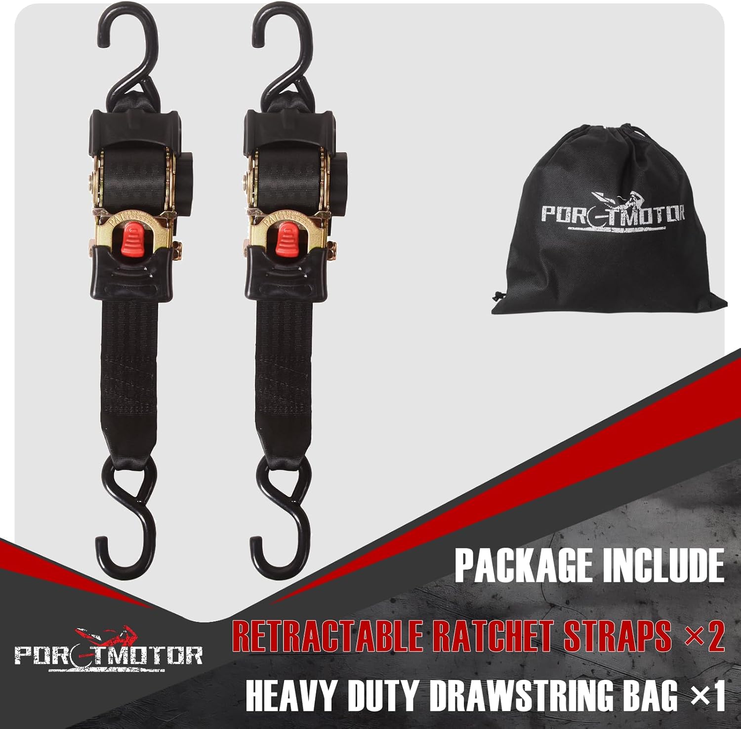 2 Pack Retractable Ratchet Straps (2"" × 10'), 3000LBS Break Strength Ratchet Tie Down Straps Heavy Duty Auto Retracting Ratchet Straps for Motorcycle, Trailers, Boats, ATVs, UTVs