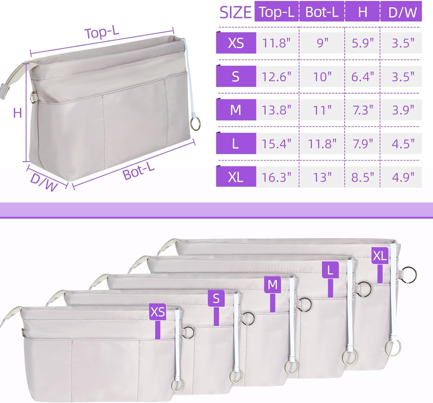HyFanStr Purse Organizer Insert with Zipped Top for Tote Bag, Handbag Shaper with 13 Pockets - Image 2