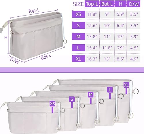 Miniatura 2 de HyFanStr Organizador de monedero con cremallera superior para bolso de mano, moldeador de bolsos con 13 bolsillos