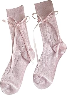 Calcetines cómodos y suaves, calcetines casuales de ballet calados, vendaje suave, de algodón, para niños, con lazos, color sólido, para mujer, uso diario