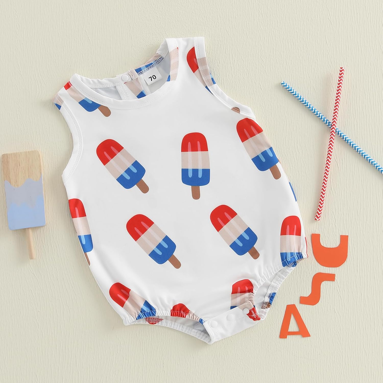 4th of July Newborn Baby Girl Boy Outfit Popsicle Print Sleeveless Romper Independence Day Summer Clothes