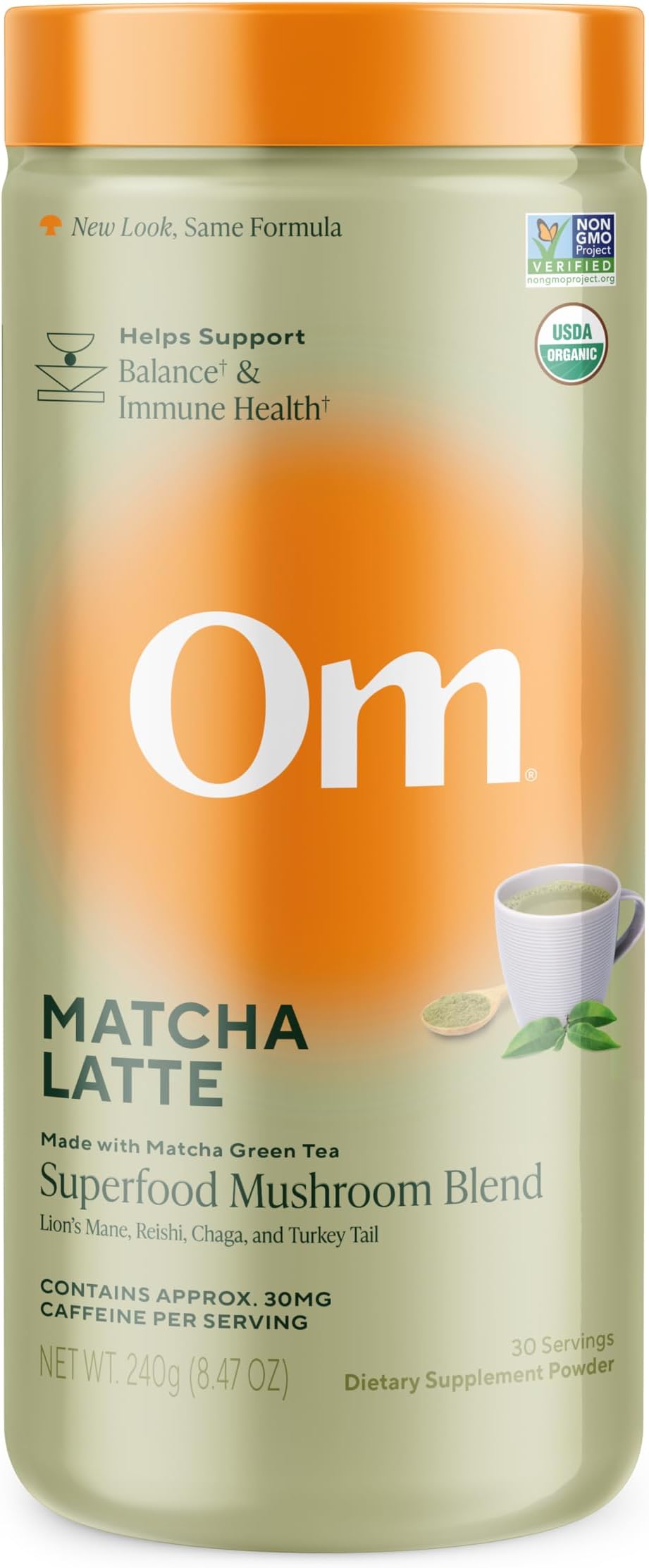 Matcha Latte Blend – Green Tea Mushroom Powder with Lion’s Mane, Reishi, Chaga & Turkey Tail – Focus, Calm & Stress Support – 8.47 oz Canister (30 Servings)