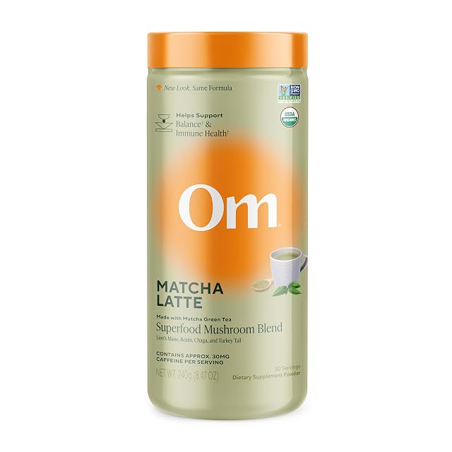 OM MUSHROOM SUPERFOOD Matcha Latte Blend Green Tea Mushroom Powder with Lions Mane Reishi Chaga Turkey Tail Focus