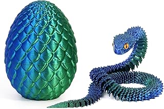 3D Printed Egg with Flexible Snake Toy Inside, 11.8 Inch Snake Model, Science Display Prop, Prank Gift (Blue and Green)