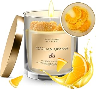 Made in USA Natural Soy Wax Candle in Glass Jar | Luxury Brazilian Orange Scented Soy Candles | Fresh and Cheerfulness | Long Burning 80 Hours
