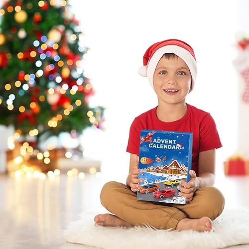Miniatura 7 de Calendario de Adviento 2024, juego de juguetes de cuenta regresiva de 24 días de Navidad, 8 autos y accesorios con temática navideña con tapete