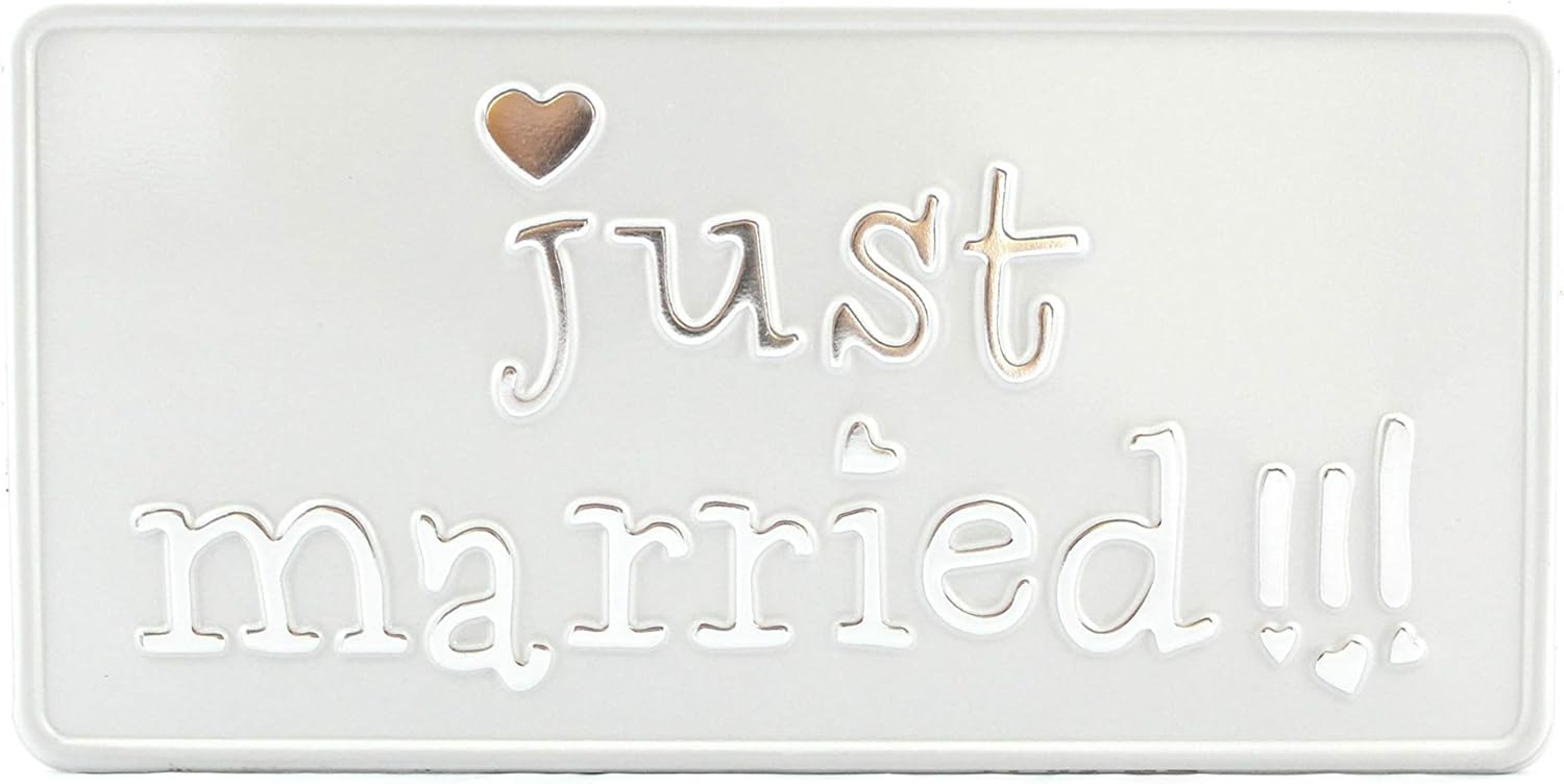 Just Married US USA License Plate Number Plate Embossed Marriage Love Wife Husband