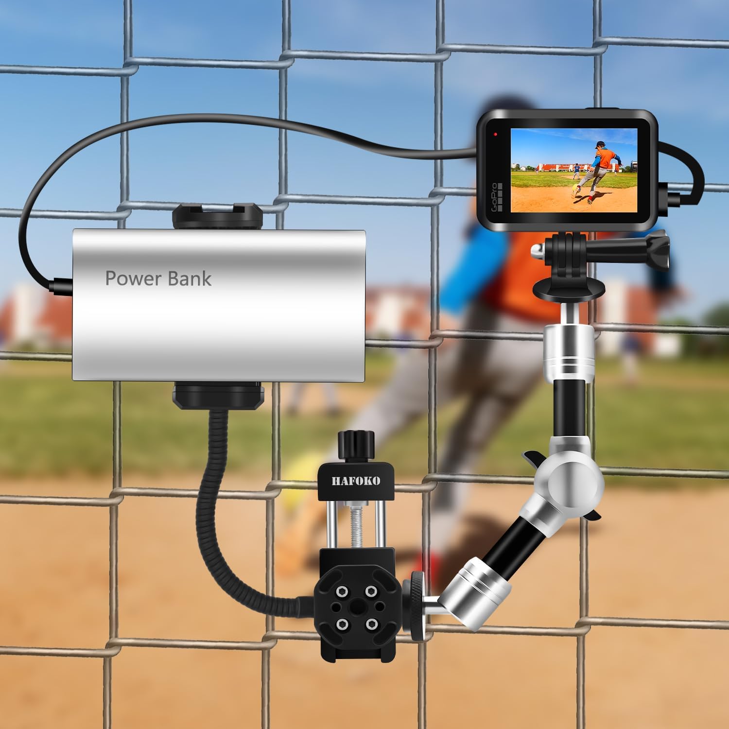 Metal Baseball Dual Fence Mount Game Changer Kit Compatible for GoPro/Mevo Start Fence Holder Compatible for DJI Action/Osmo Pocket/Insta360/for iPhone Recording Picklebal Softball Tennis
