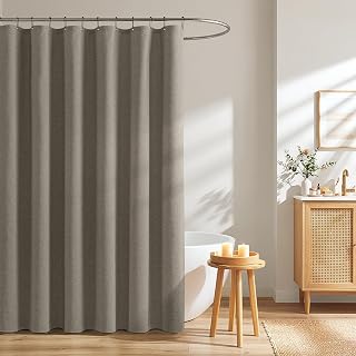 Woaboy Duschvorhang 120x200 cm, Leinen Textur Anti-Schimmel wasserdichte Textil Duschvorhang mit 8 Metallhaken, Schwerer Hotel Luxus Polyester Duschvorhänge, Grau