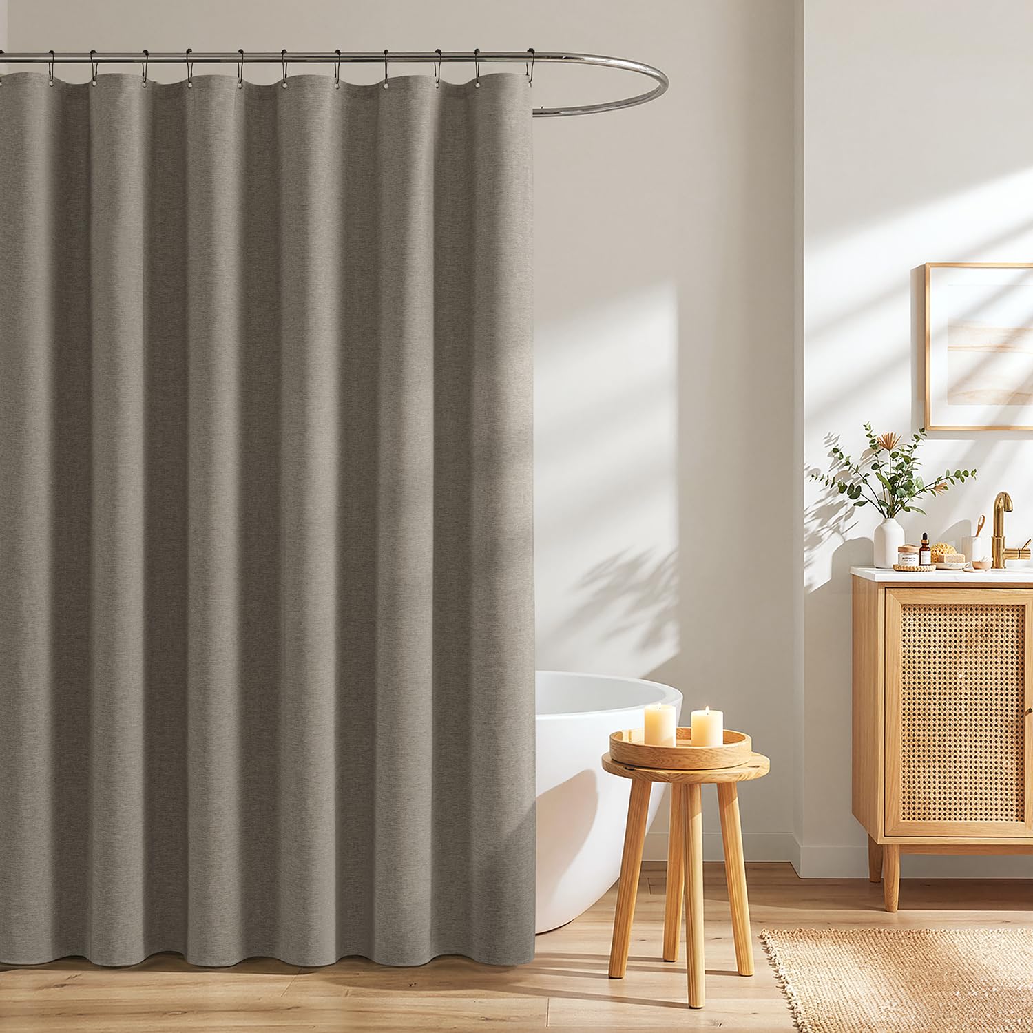 Woaboy Tenda Doccia 120x200 cm, Antimuffa, Tessuto in Lino, Impermeabile, con 8 Ganci in Metallo, Tende per Doccia in Poliestere Pesante di Lusso da Hotel, Grigio