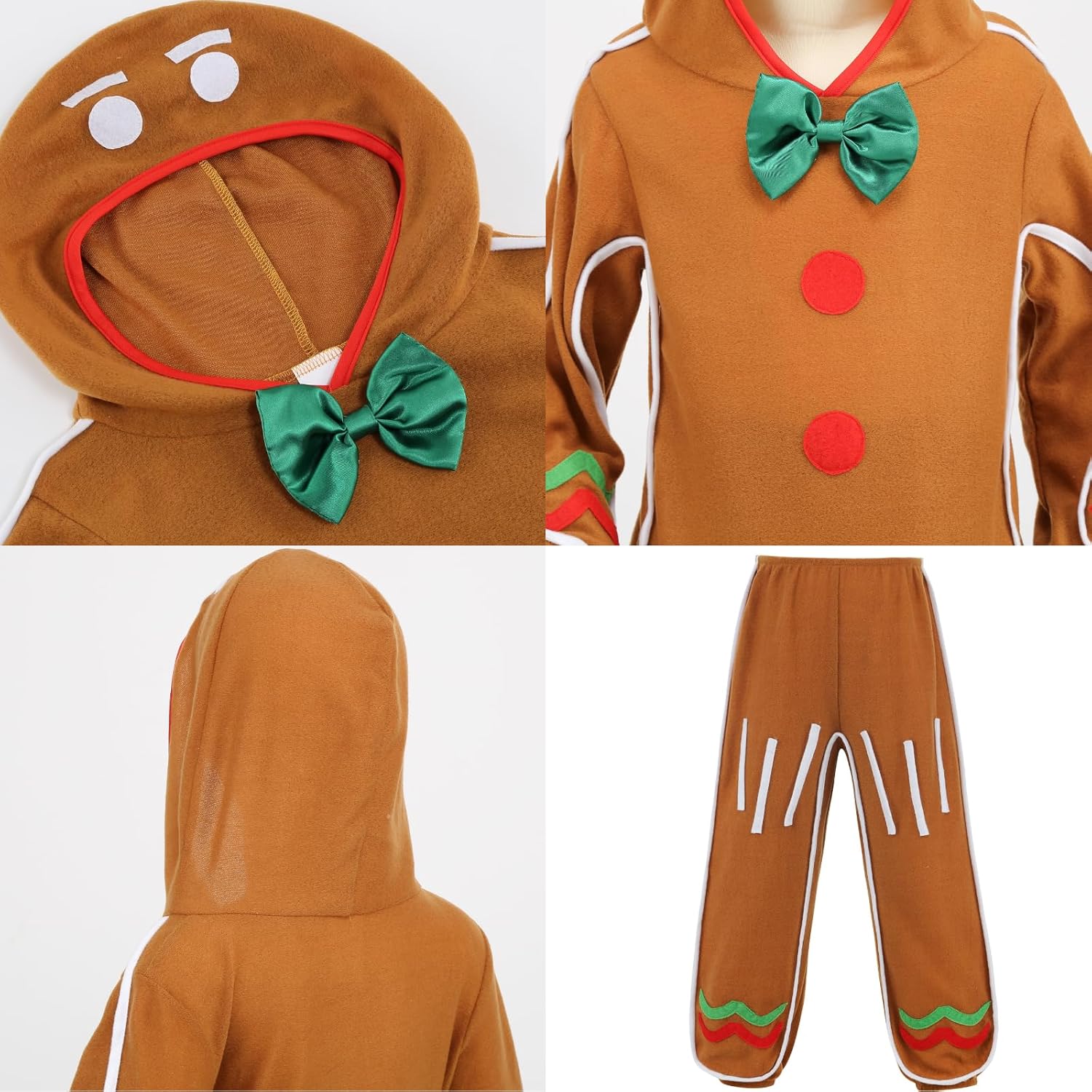 yolsun Children Gingerbread Man Costume Christmas Outfit Funny Cosplay Hooded Clothes