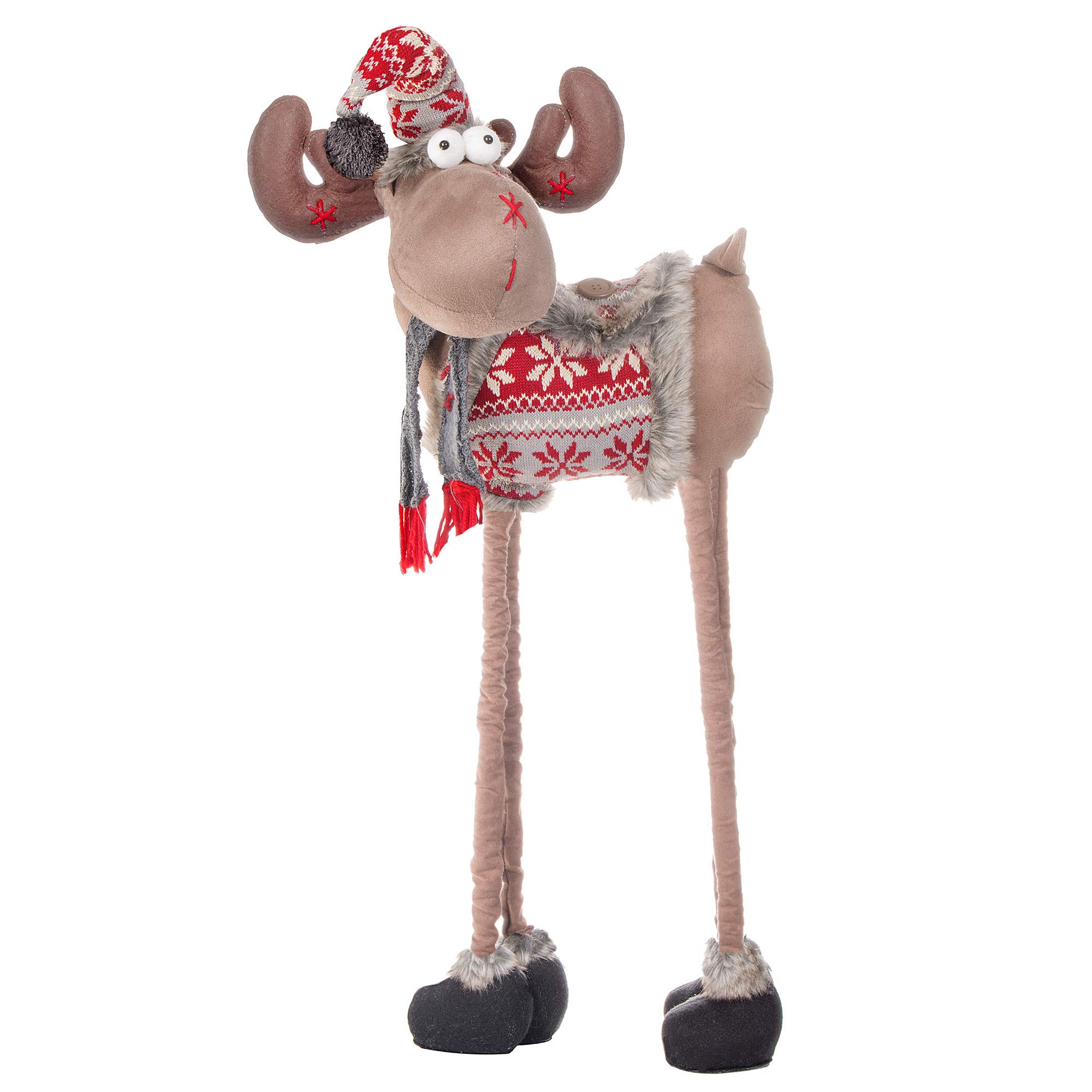 SPRINGOS Weihnachtsfigur Rentier Elch Teleskopbeine höhenverstellbar von 72 bis 100 cm niedlich mit Mütze und Schal Weihnachtsdekoration (Kleidung rot, grau, weiß, 72-100 cm)