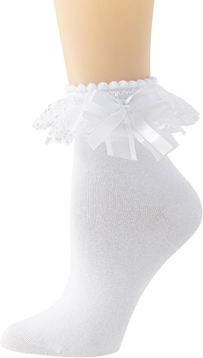 Women Lace Ruffle Frilly Ankle Socks with Bow