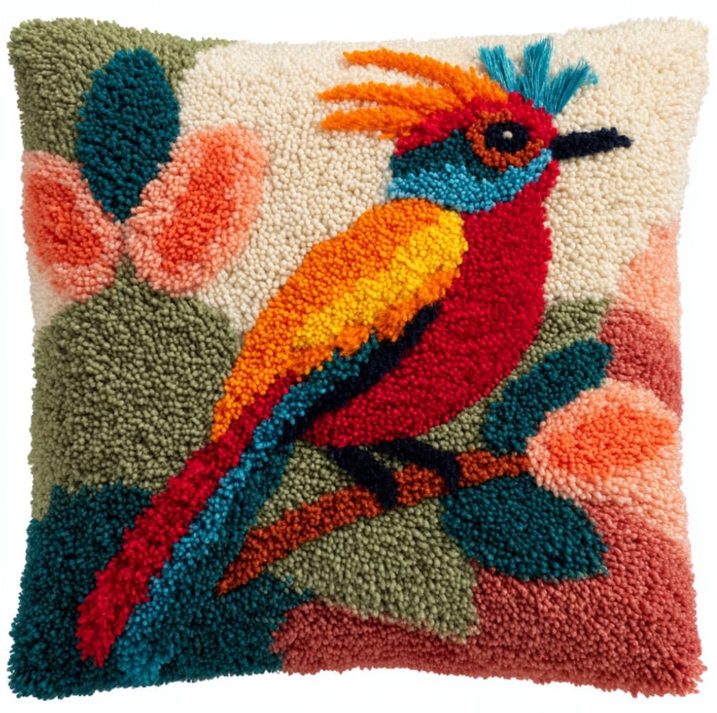 Taxpy Latch Hook Cushion Kits Bird Pillowcase Kits Embroidery Kit 17X17 Inch DIY Needlework Pillow Cover Sofa Cushion Rug Making