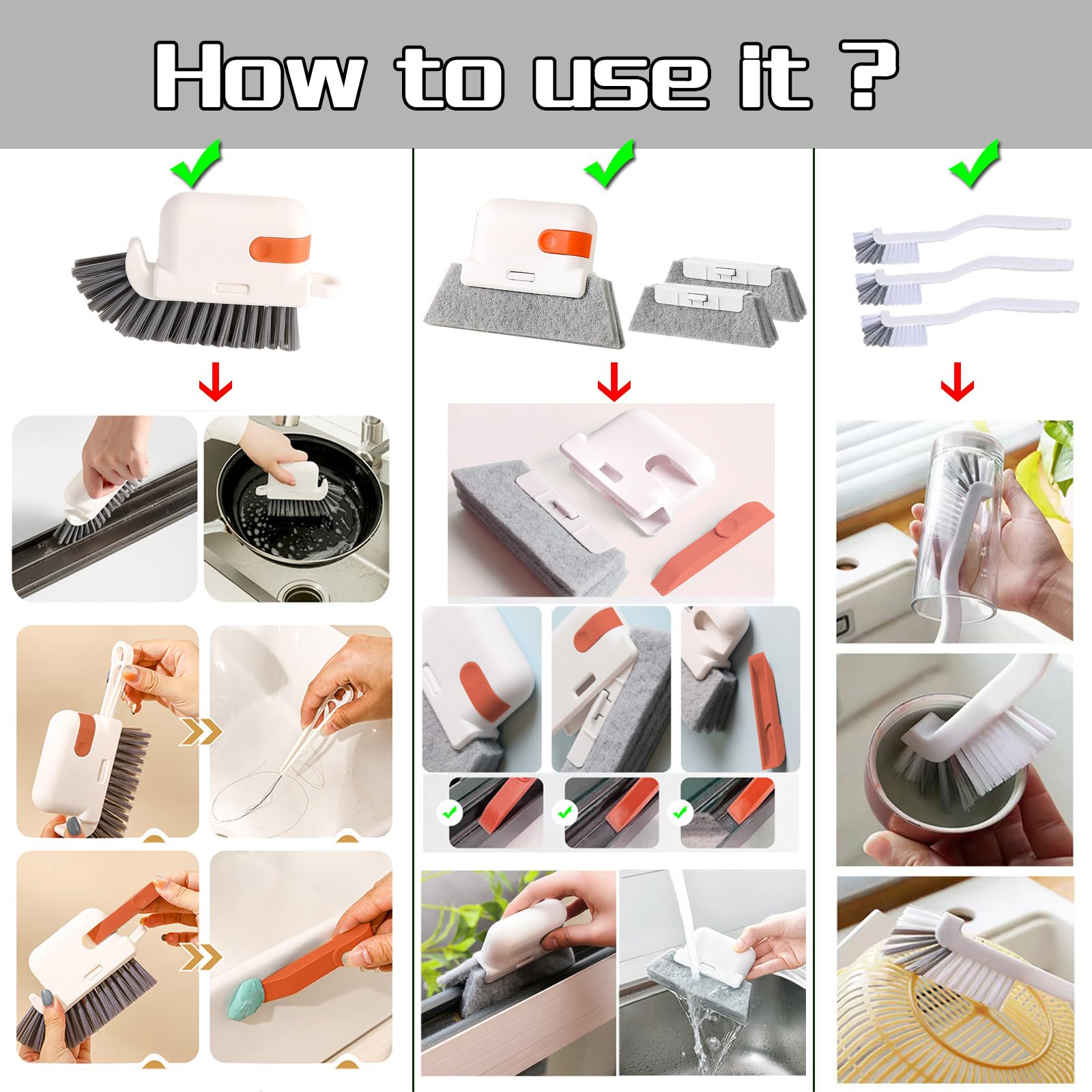 Brosse De Nettoyage Pour Rainures De Fenêtre - Kit 5 Pièces Avec Éponges Remplaçables Et Grattoir 2-en-1 - Nettoyage Facile Des Joints