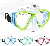 ACQCES Kids Snorkel Mask Swim Goggles Ages 5-15, Anti-Fog Tempered Glass, Nose Cover, Adjustable Strap