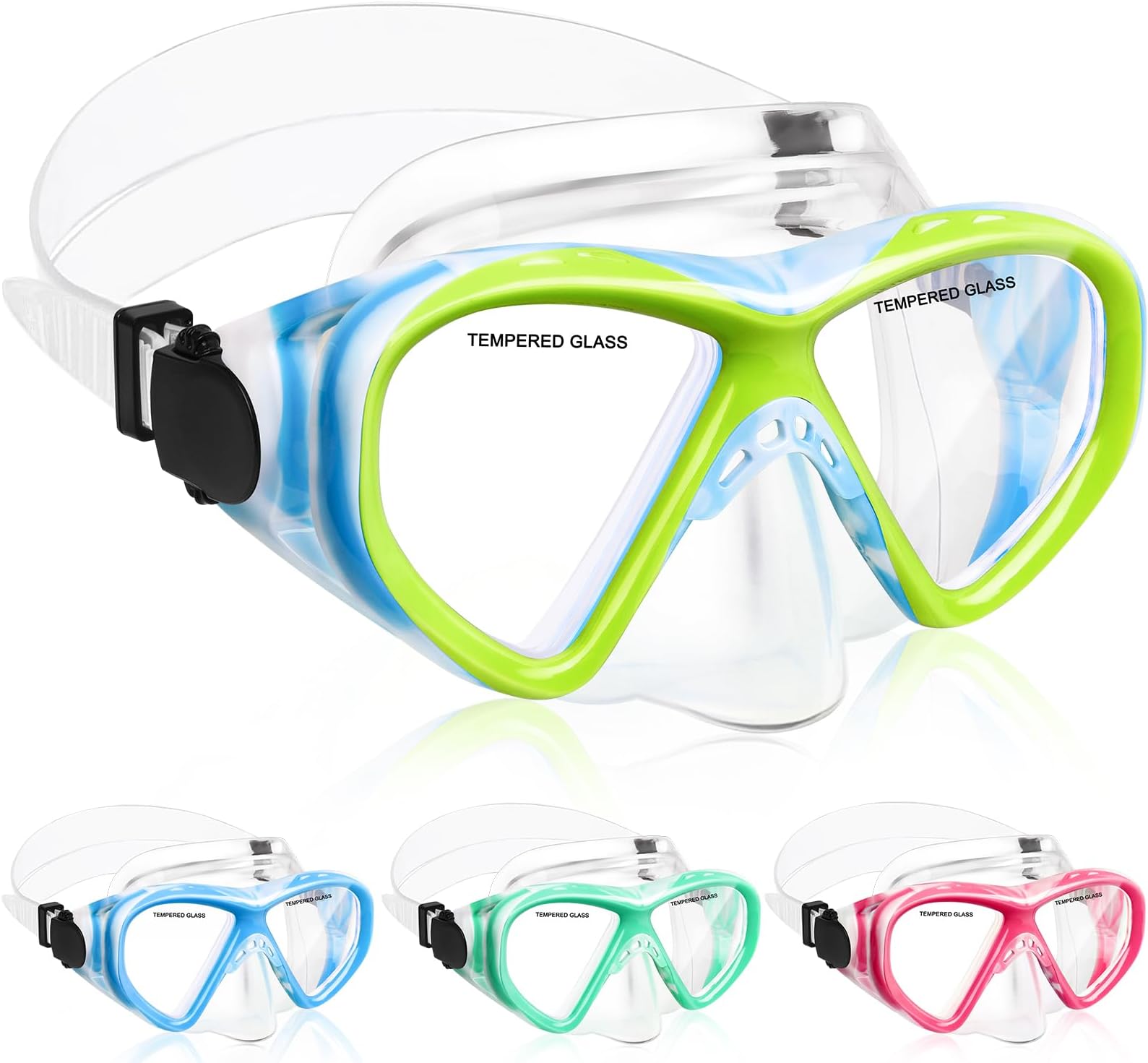 Kids Swim Goggles Snorkel Diving Mask for Boys Girls Ages 5-15, Two-Color Anti-Fog Swimming Goggles with Nose Cover