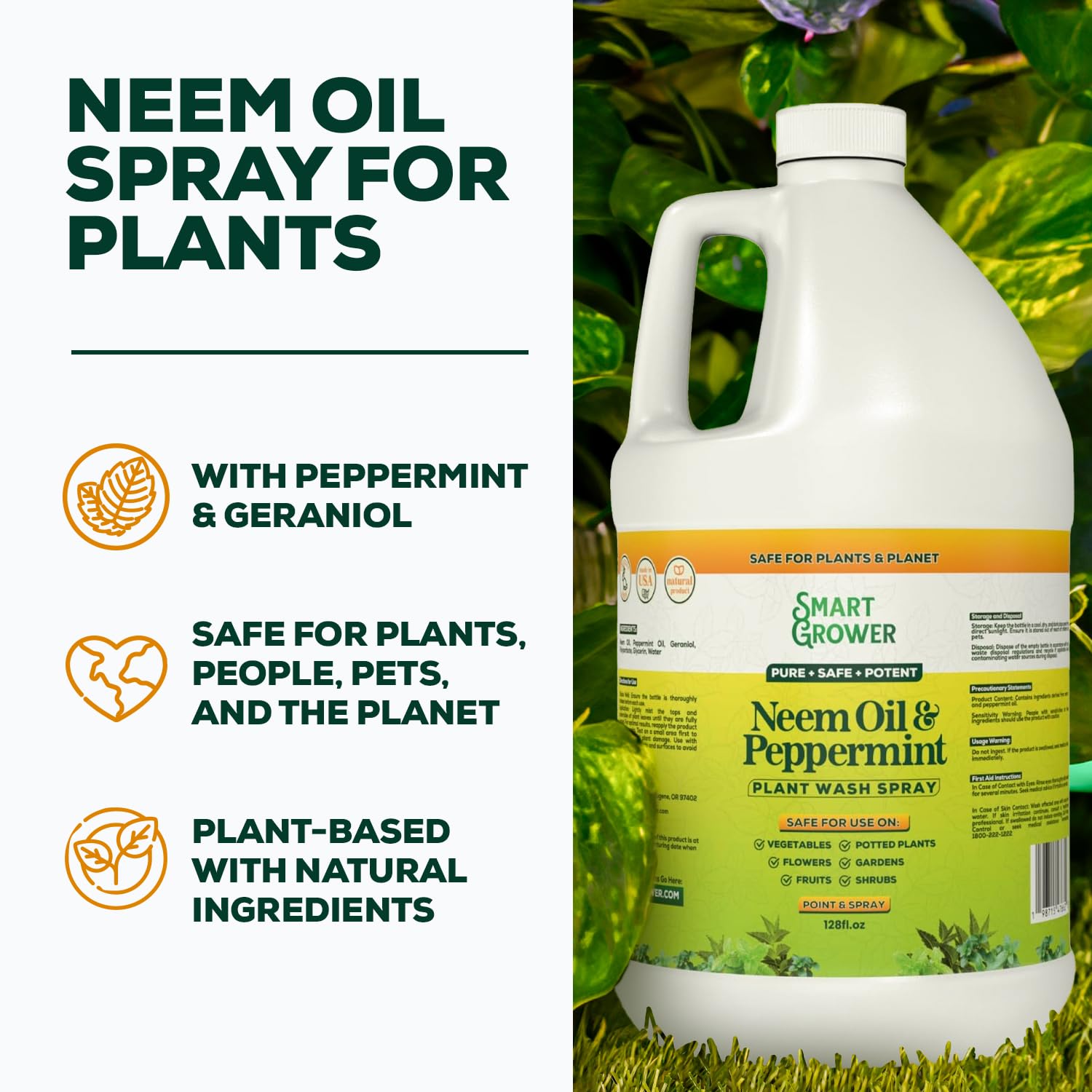 Spray de aceite de neem para plantas con aceite de menta, plantas de interior y exterior, 128 onzas | Lavado natural para plantas, repuesto listo para usar, Smart Grower