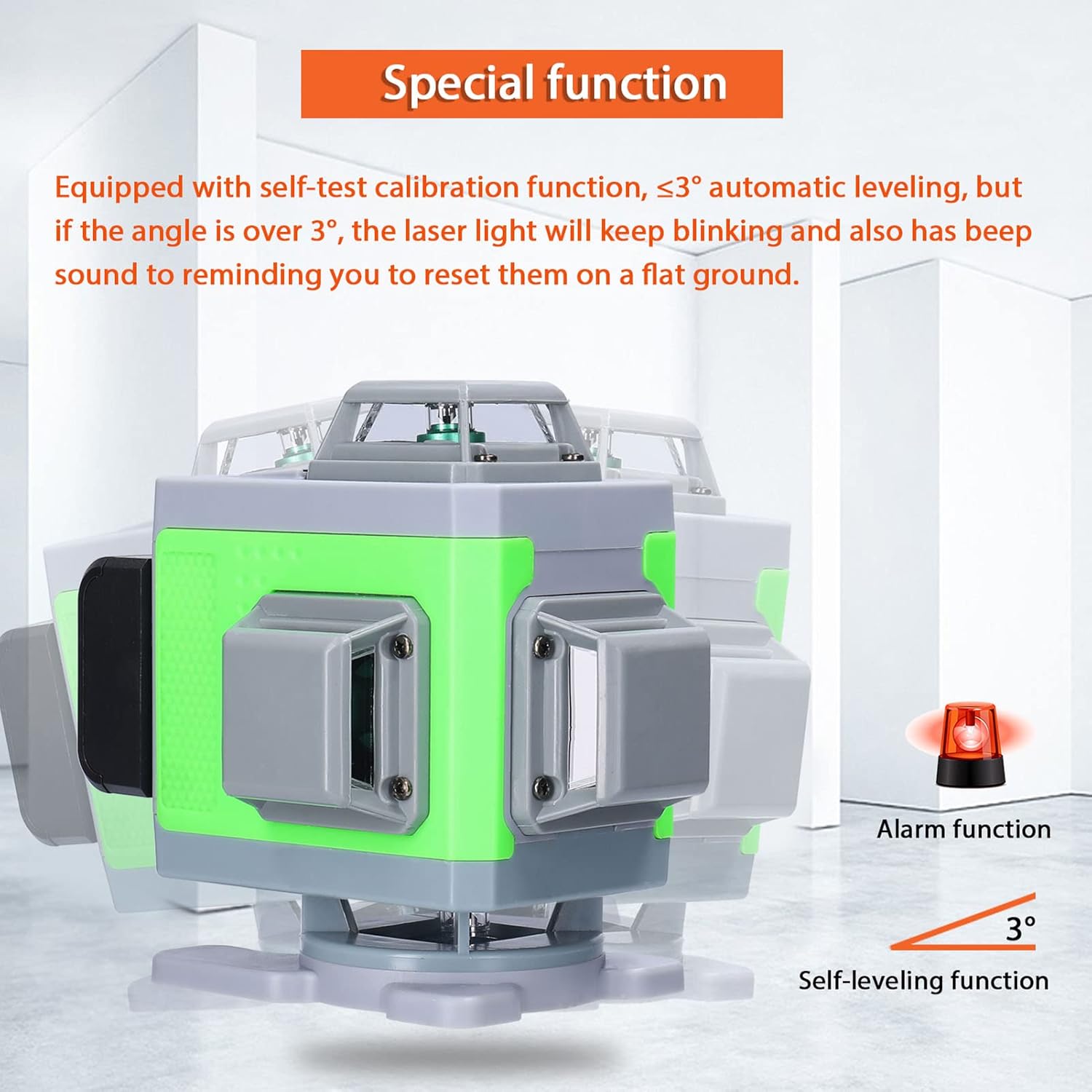 Multifunctional 16 Lines Level 3° Self-Leveling Function Leveling Omnidirectional Ground Wall Sticker Vertical Horizontal Oblique Line with Target Board Plate