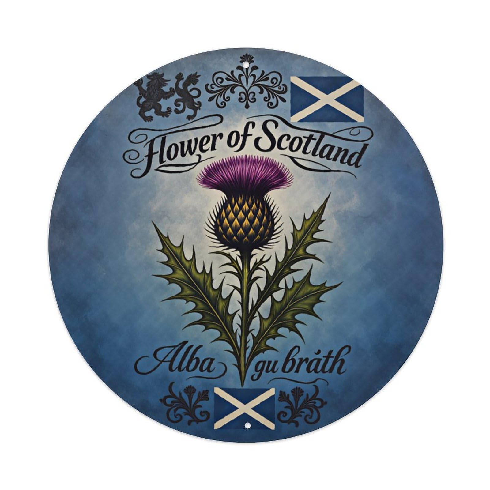 Ldfuieksufg Style Round Vintage Scottish Thistle Scotland Flag Metal Wall Sign Vintage Aluminium Metal Sign, Retro Wall Decor For Home, Bar, Garage & Farmhouse 20X20cm