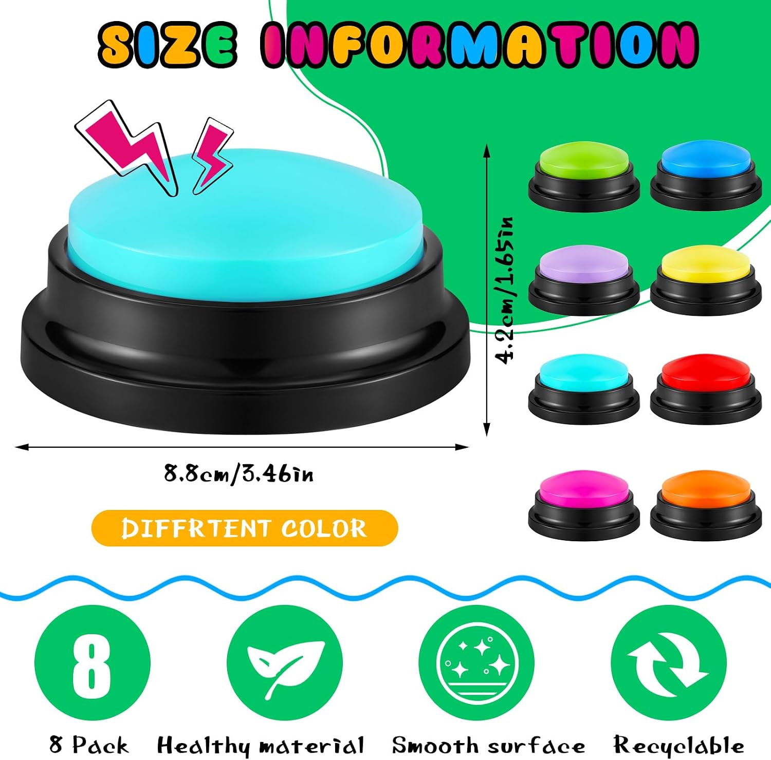 Honoson 8 Pack Recordable Answer Buzzers for Classroom,Novelty Color