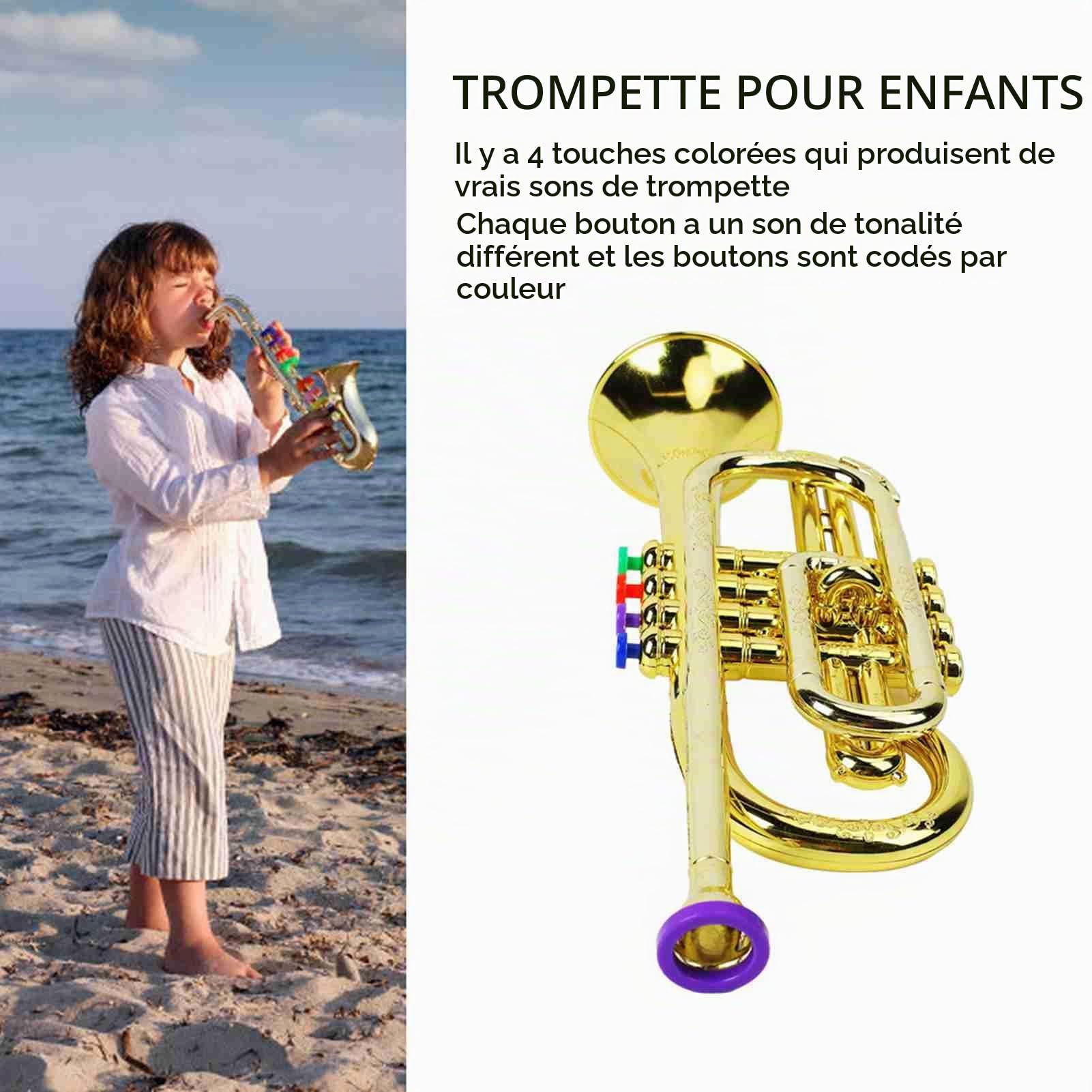 Trompette Jouet Enfant, Jouet De Trompettes Musical Intéressant, Jouet De Trompette pour Enfant Doré avec 4 Touches Colorées, pour la Maison, L'école, Cadeaux Musicaux