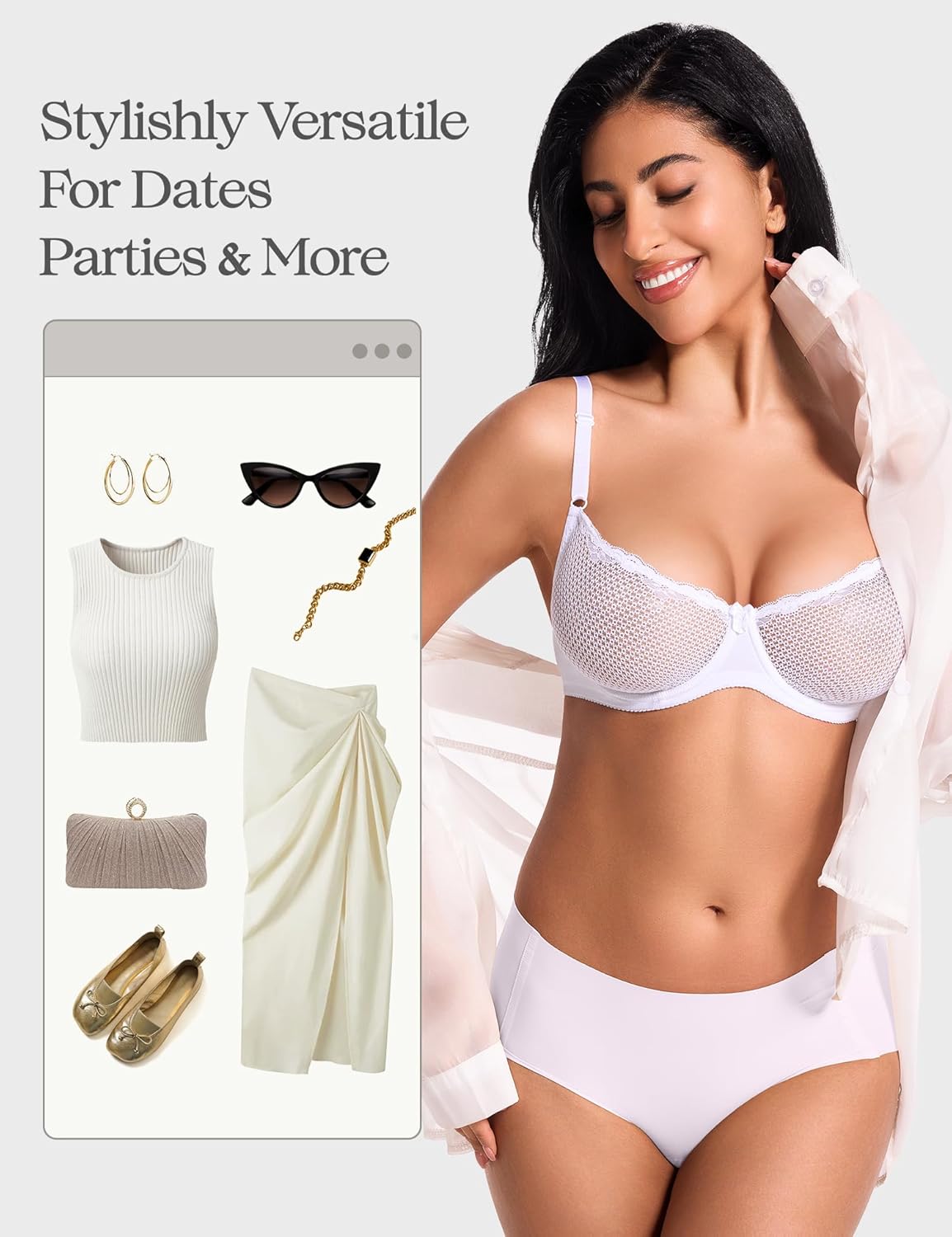 Deyllo Women's Sexy Lace Balconette Bra See Through Demi Unlined Bras Mesh Sheer Underwire