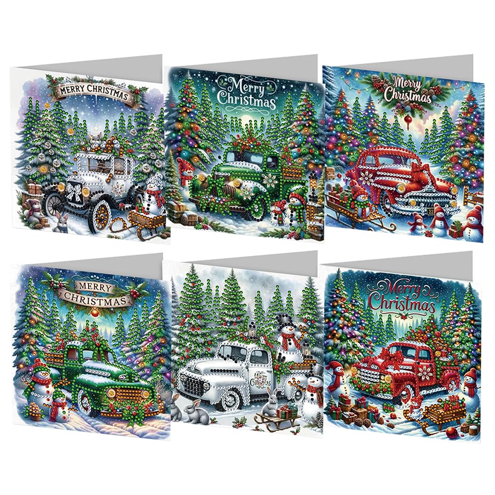 SPEPROECO Diamond Art Christmas Cards, Diamond Art Cards& Envelopes with Christmas Elements, Diamond Painting Christmas Greeting Cards with Diamond Card Making Kit, Handmade Diamond Art Postcard