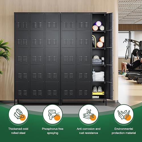 Miniatura 120 de Letaya Taquillas de metal para empleados: armario de almacenamiento de 9 puertas con estantes y gabinete de acero con cerradura para la escuela