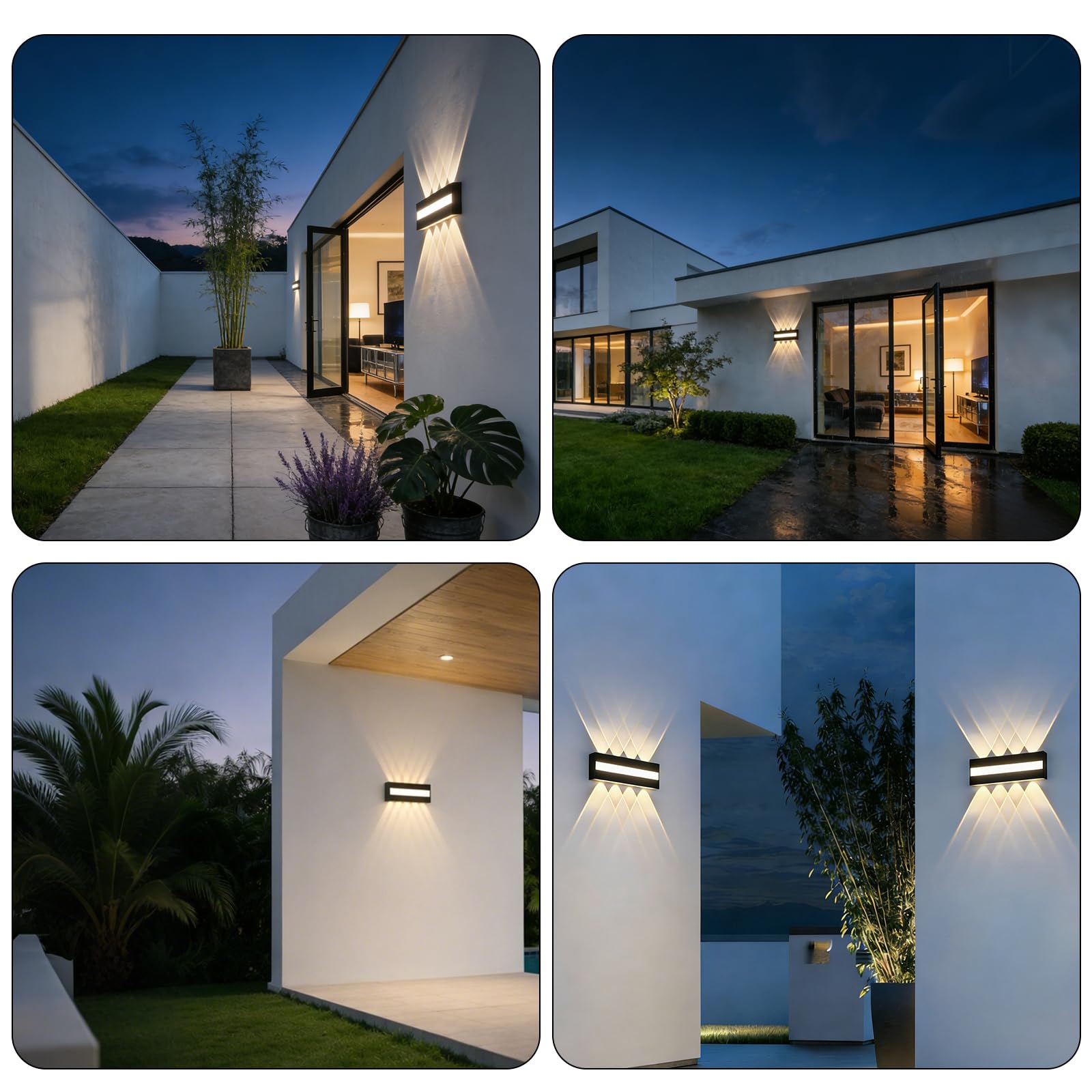 4PCS LED Wandlampe für Innen und Außen - 3000K IP65 Wasserdicht Wandlampe mit 8 Lichtquellen, 12W Aluminium LED Lampe, Wandleuchten, Up and Down Leuchten Innen, Garten, Flur, Balkon, Treppenhaus