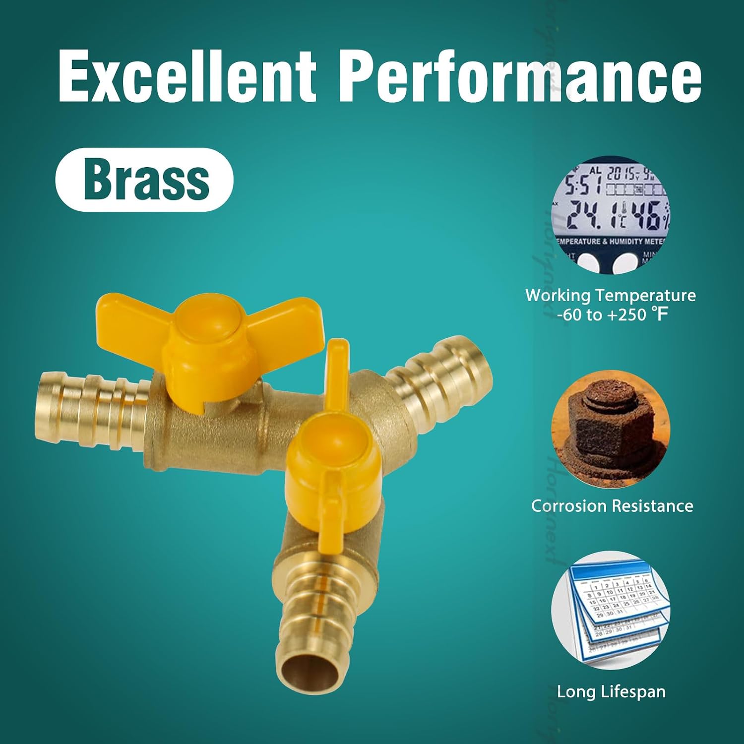 1/2" O.D. Brass 3-Way Barb Shut-Off Ball Valve, Y Hose Splitter | Two handles control each outlet; fits 1/2" ID hose and includes 3 clamps for pneumatic lines, fuel line and garden drainage.