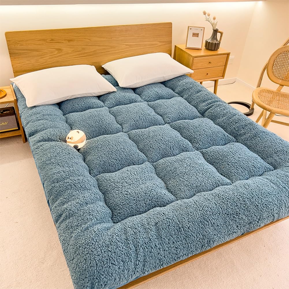 Guoiooi Blue Upgrade Japanese Futon Mattress,Winter Warm Thickened Lambswool Mattress Futons Sofa Couch Bed, Soft And Fluffy Student Dormitory Sleeping Mat(,120X200cm/Twin Xl)