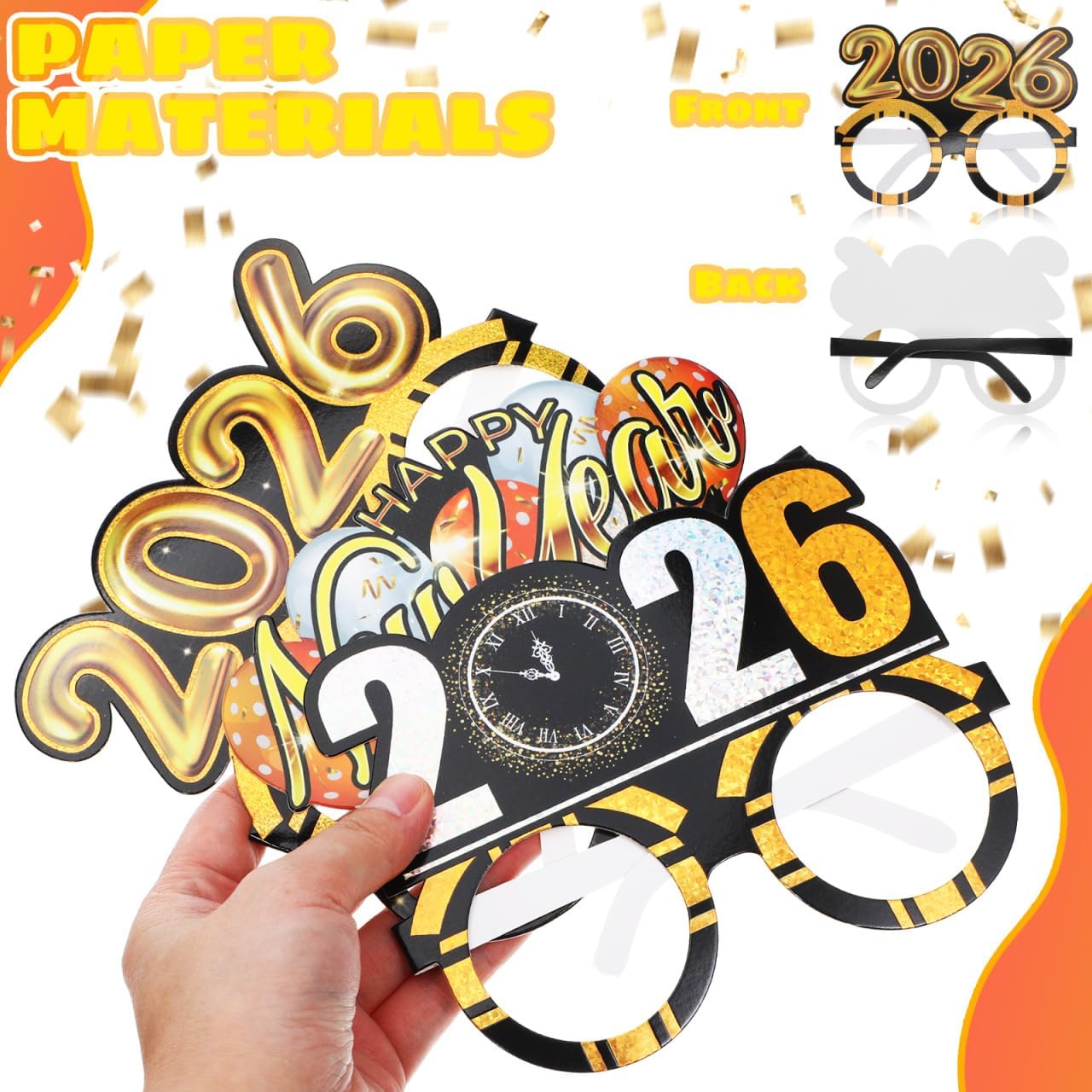 PRETYZOOM 2026 New Year Glasses Gold Party Eyewear for New Years Eve Celebration and 2026 Photo Booth Props 5.9X5.5X4.7 Inches