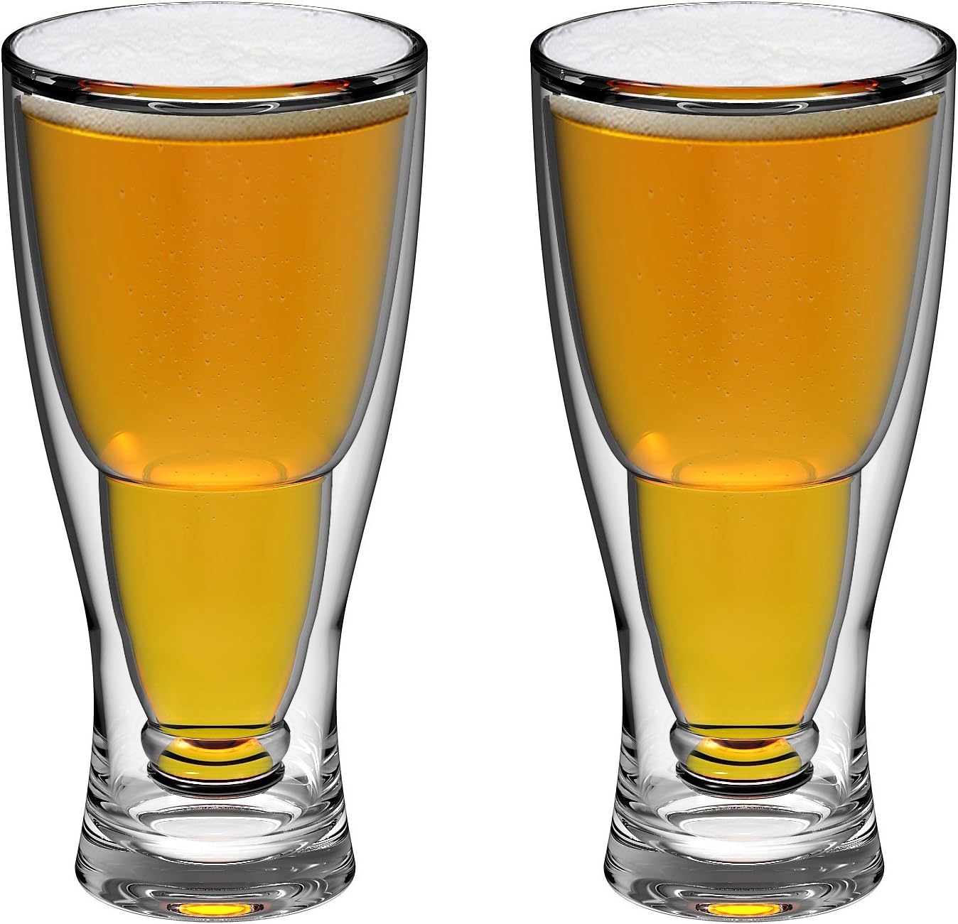 QGoods QG 28 Ounce Clear Acrylic Plastic Double Wall Upside Down Beer Glass Set of 2