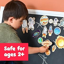 Spark & Wow Wooden Magnets - Space - Set of 20 - Magnets for Kids Ages 2+ - Cute Outer Space Magnets for Fridges, Whiteboards and More