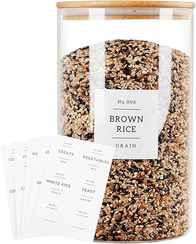 HHMJSM Recipientes de almacenamiento de alimentos de vidrio grandes de 1 galón con tapa de bambú hermética - Frascos de almacenamiento de vidrio de
